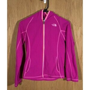 North Face Girls M Pink Fleece Zip Up Hoodie Pockets Lightweight Gorp Spring